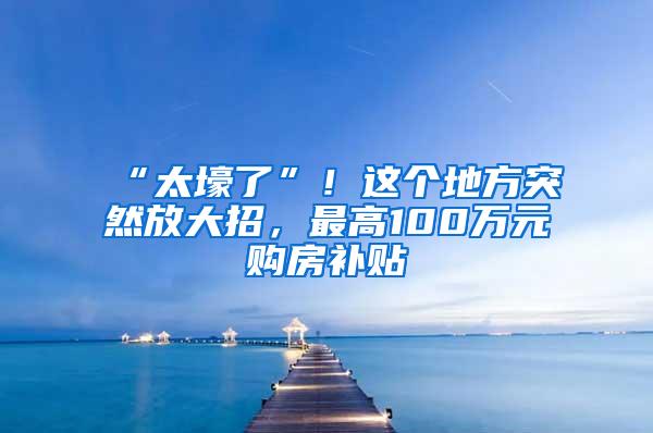 “太壕了”！这个地方突然放大招，最高100万元购房补贴