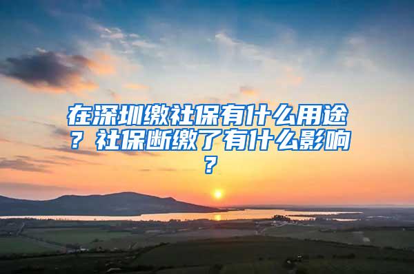 在深圳缴社保有什么用途？社保断缴了有什么影响？