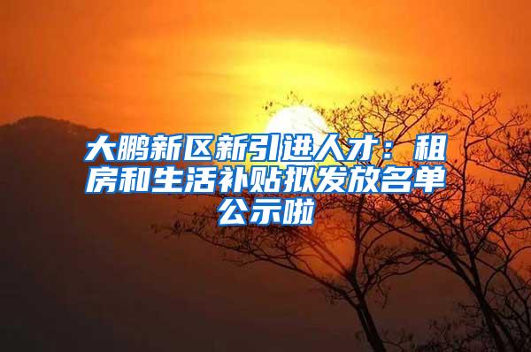 大鹏新区新引进人才：租房和生活补贴拟发放名单公示啦