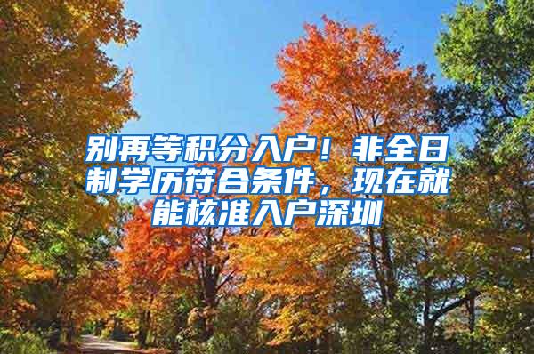 别再等积分入户！非全日制学历符合条件，现在就能核准入户深圳