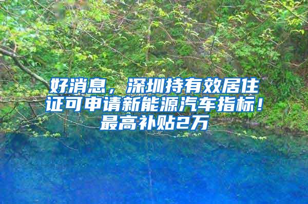 好消息，深圳持有效居住证可申请新能源汽车指标！最高补贴2万