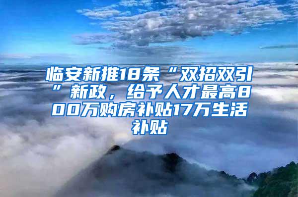 临安新推18条“双招双引”新政，给予人才最高800万购房补贴17万生活补贴