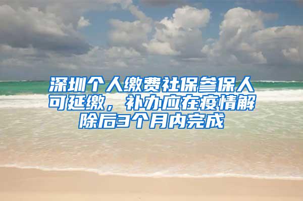 深圳个人缴费社保参保人可延缴，补办应在疫情解除后3个月内完成