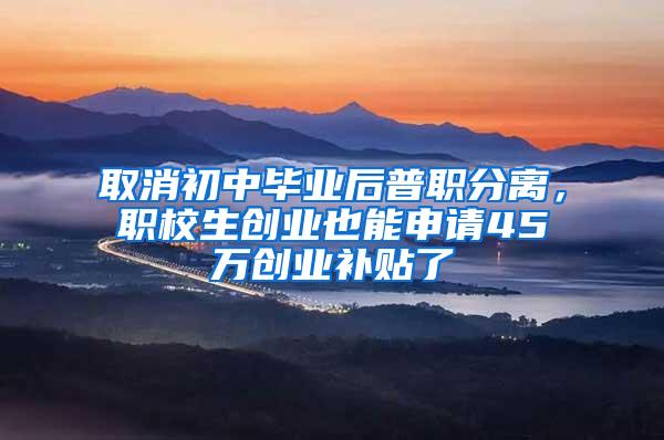 取消初中毕业后普职分离，职校生创业也能申请45万创业补贴了