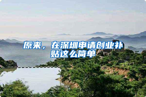 原来，在深圳申请创业补贴这么简单