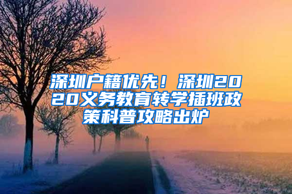 深圳户籍优先！深圳2020义务教育转学插班政策科普攻略出炉