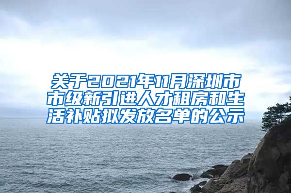 关于2021年11月深圳市市级新引进人才租房和生活补贴拟发放名单的公示