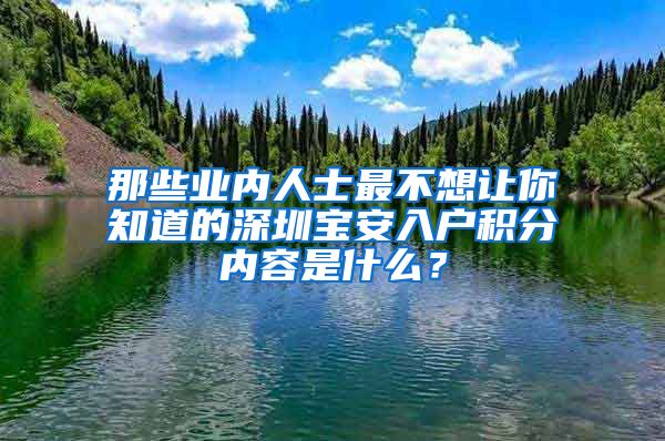 那些业内人士最不想让你知道的深圳宝安入户积分内容是什么？