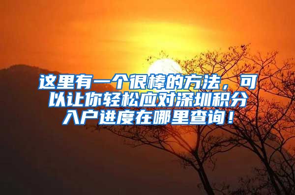 这里有一个很棒的方法，可以让你轻松应对深圳积分入户进度在哪里查询！