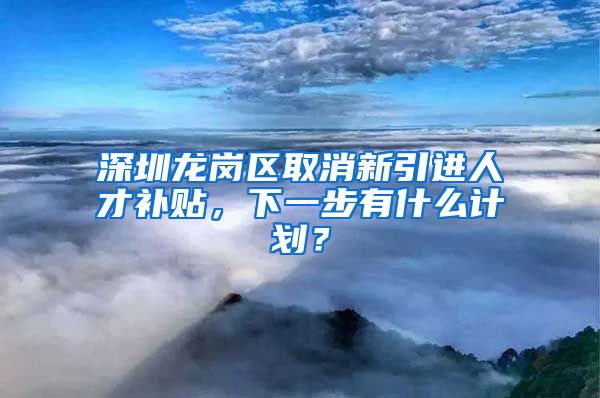 深圳龙岗区取消新引进人才补贴，下一步有什么计划？