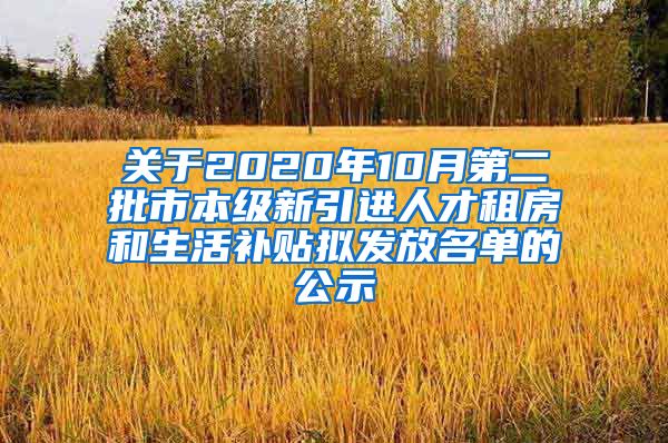 关于2020年10月第二批市本级新引进人才租房和生活补贴拟发放名单的公示