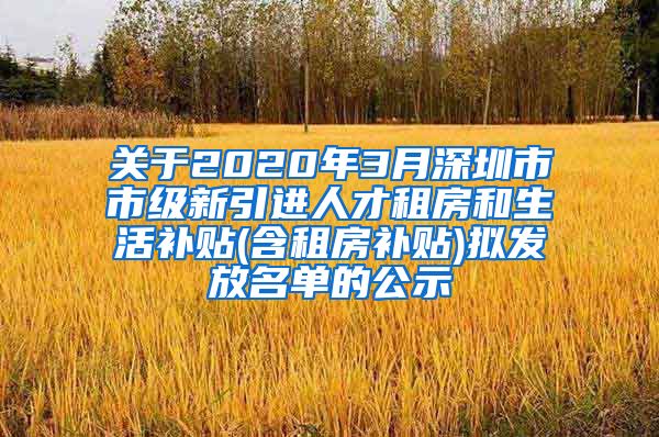 关于2020年3月深圳市市级新引进人才租房和生活补贴(含租房补贴)拟发放名单的公示