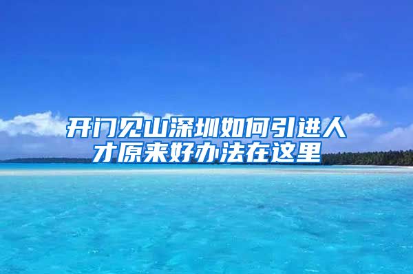 开门见山深圳如何引进人才原来好办法在这里