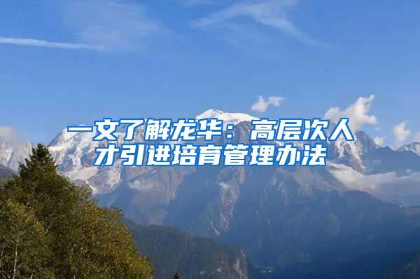 一文了解龙华：高层次人才引进培育管理办法