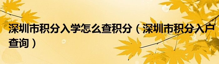 深圳市积分入学怎么查积分（深圳市积分入户查询）
