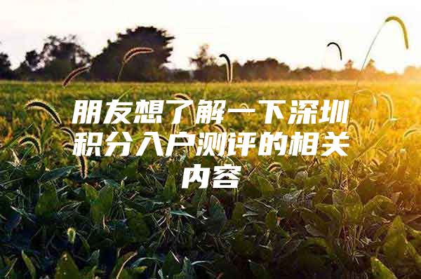 朋友想了解一下深圳积分入户测评的相关内容
